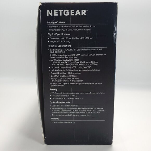 NETGEAR Nighthawk CAX80 AX6000 8-Stream Wi-Fi 6 Cable Modem Router - Tested - Picture 3 of 16